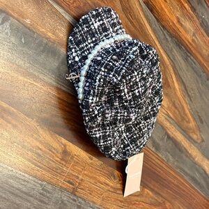 Juicy Couture Black and Pink Tweed Beret with Pearl Trim
